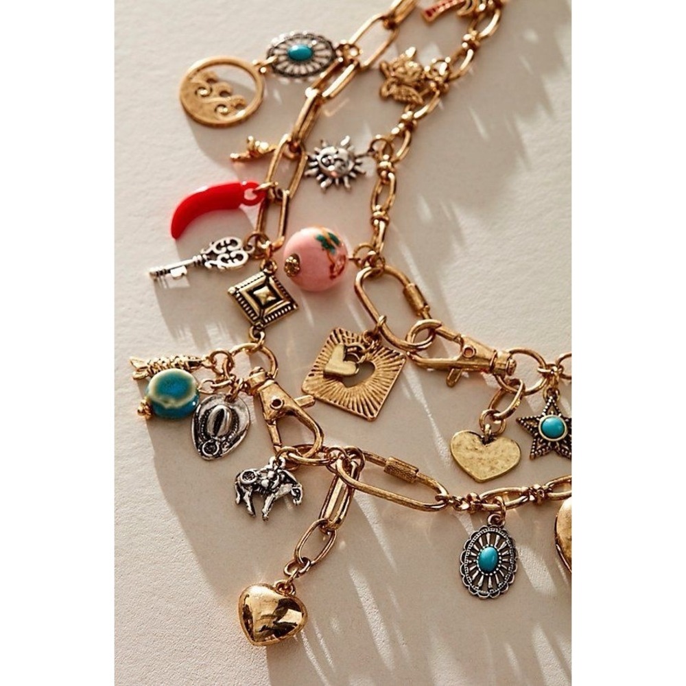 New Maxamillian Free People Whimsical Layer Charmer Necklace Charms Dog Balloon